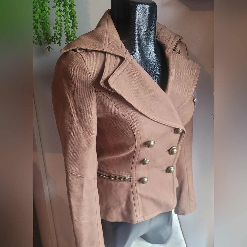 Sandra Augelazzi Tan Double Breasted Wide Collar Light Jacket Blazer Size XS - Picture 4 of 9